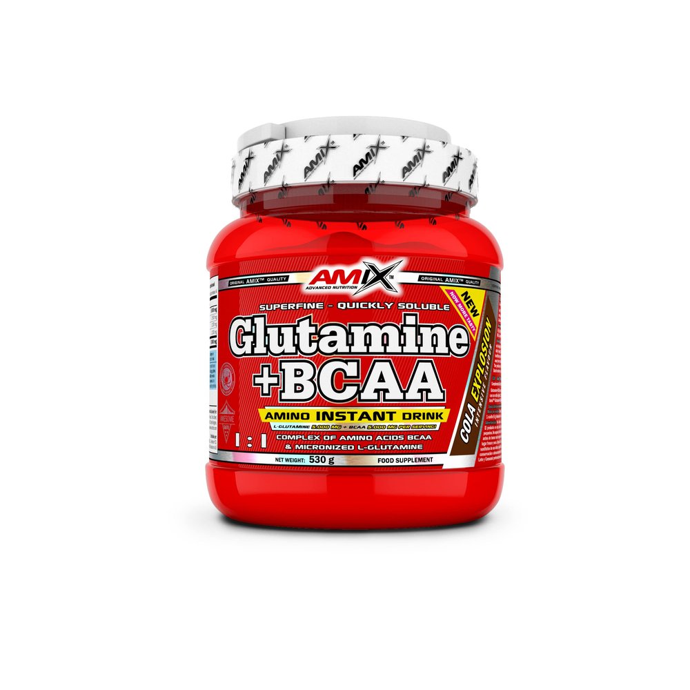 AMIX - BCAA Glutamine - 530 Grams - Glutamine Powder Food Supplement - Reduces Muscle Catabolism - Ideal for Athletes - Cola Flavor - Branched-Chain Amino Acids