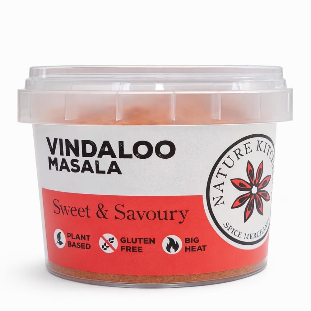 Nature Kitchen Vindaloo Spice Blend 55g, Hot Indian Curry Seasoning in Airtight Stackable Pot, Gluten Free Vegan Spice for Vindaloo Curries Marinades Grilling Roasting and Spicy Cooking