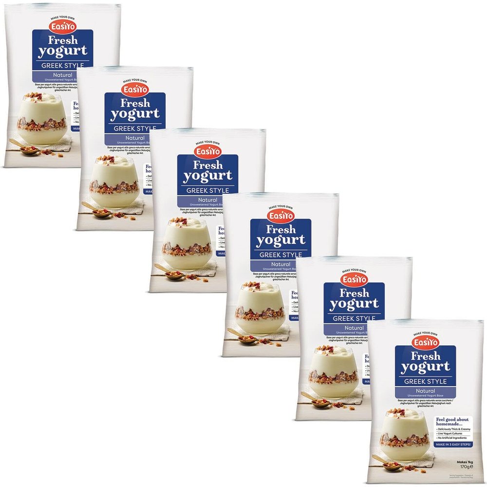 Pack of 6 EasiYo Wellbeing Greek Style Unsweetened Yoghurt Mix  Use With EasiYo 1kg Yoghurt Maker