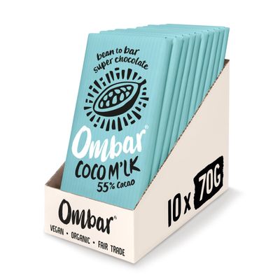 Vegan Chocolate - Ombar Coco Mlk 55% Cacao Chocolate (70g x 10 Bars) Organic, Fair Trade, Dairy Free and Gluten Free Chocolate