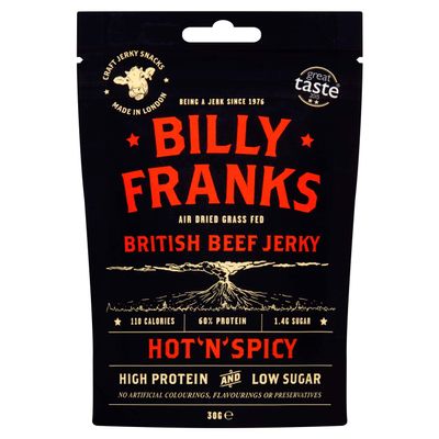 Billy Franks Gluten Free Beef Jerky - High Protein - Healthy Keto Snack - Biltong - Hot N Spicy - 10 Packs x 30g