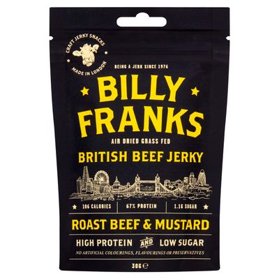 Billy Franks Gluten Free Beef Jerky - High Protein - Healthy Keto Snack - Biltong - Roast Beef & Mustard - 10 Packs x 30g