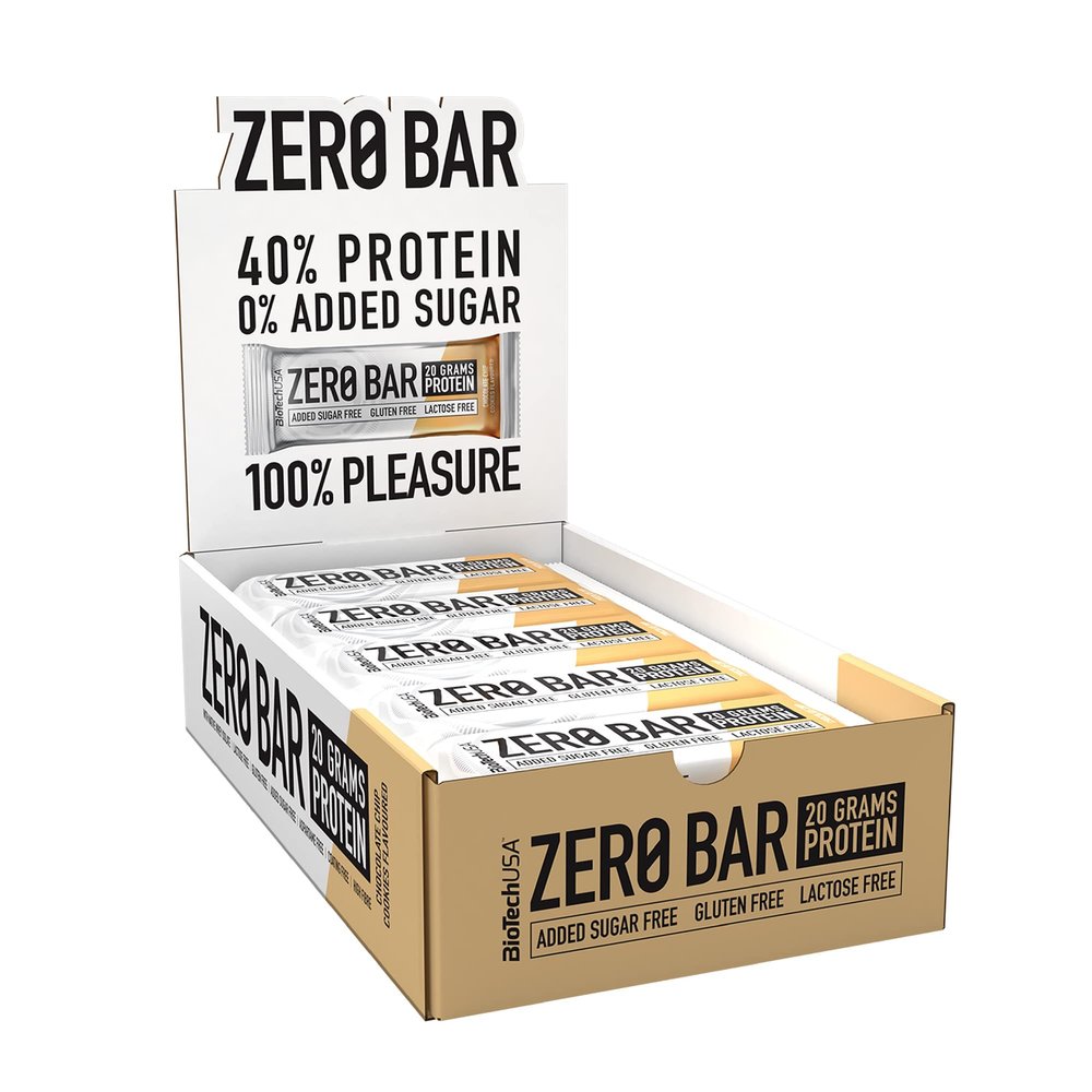 BioTechUSA Zero Bar Protein Snack - Low Sugar & Lactose-Free | Crispy Texture | Delicious Flavors | Ideal for Diets & Workouts, 20 * 50 g, Chocolate Chip Cookies
