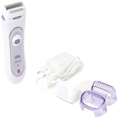 Braun Silk-pil 5 Lady Shaver, 3-in-1 Electric Shaver, Trimmer and Exfoliation System with Trimmer Cap, Wet & Dry, UK 2 Pin Plug, 5-560, Purple