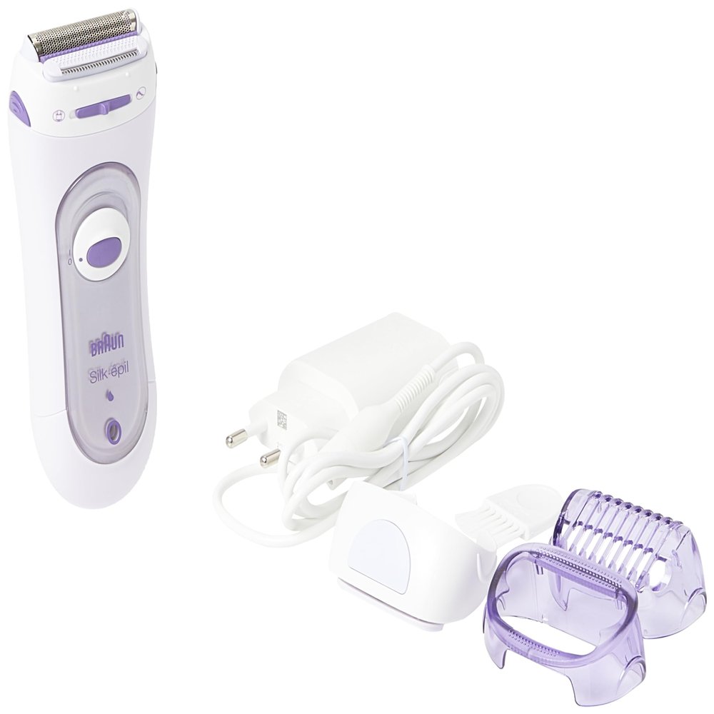 Braun Silk-pil 5 Lady Shaver, 3-in-1 Electric Shaver, Trimmer and Exfoliation System with Trimmer Cap, Wet & Dry, UK 2 Pin Plug, 5-560, Purple