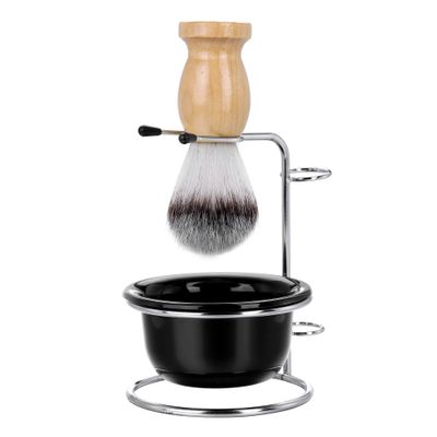 3 in 1 Badger Shaving Brush Set with Plastic Shaving Soap Bowl & Stainless Steel Shaving Stand Shaving Cleaning Tool Kit for Men Salon Home Travel Use