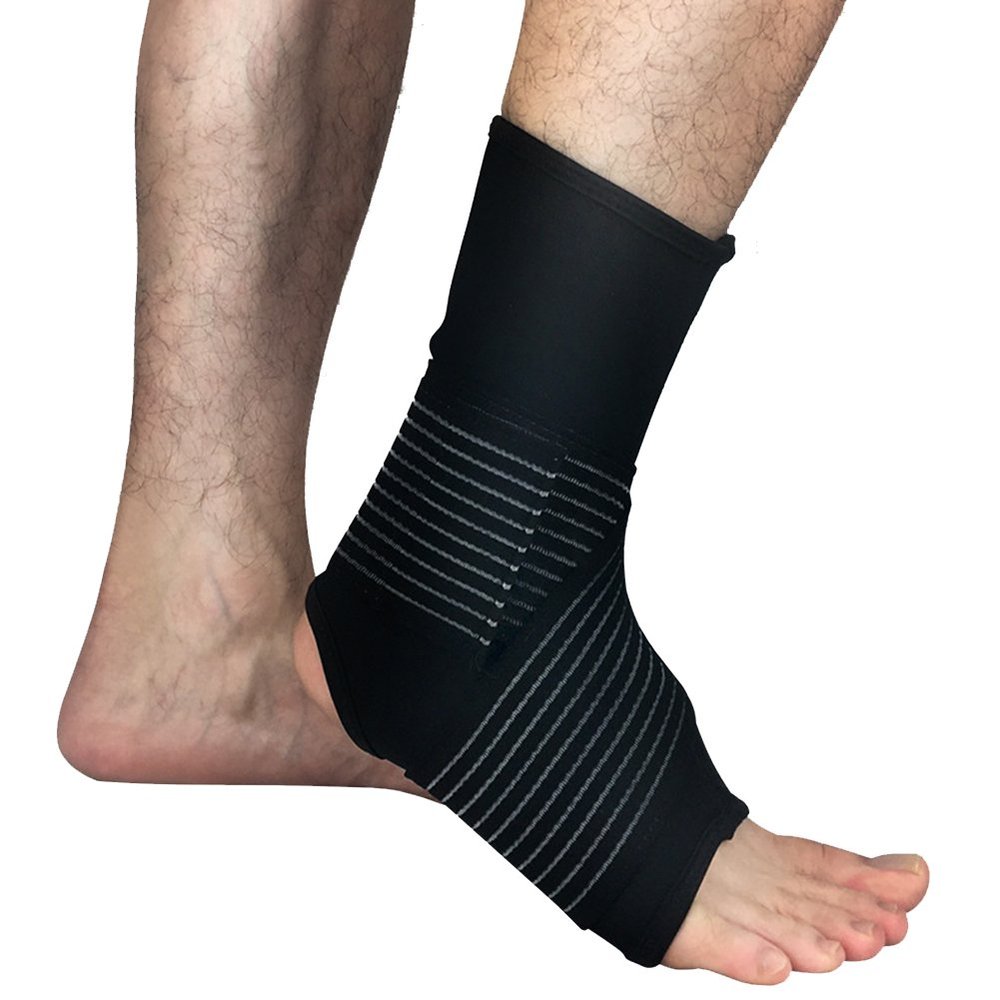 A Pair Of Ankle Support Braces Mens Ankle Support Sleeve with Wrap around Strap Black L