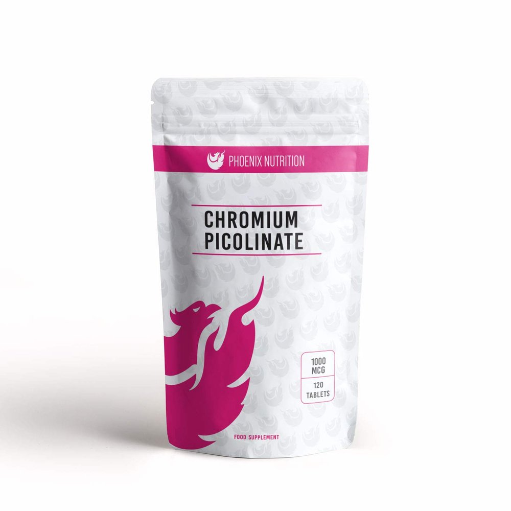 Chromium Picolinate 1,000mcg x 120 Tablets - 1mg Chromium Tablets as Chelated, Bioavailable Picolinate - Phoenix Nutrition