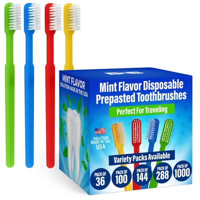 144 Prepasted Disposable Toothbrushes | Pre-Pasted Soft Bristle Tooth Brush for Dental Care & Oral Hygiene | Individually Wrapped Toothbrush Pack Airbnb Gifts | No Water Needed, Paste Made in USA.