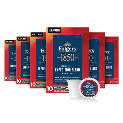 1850 by Folgers Pioneer Blend Medium Roast Coffee, 60 Keurig K-Cup Pods