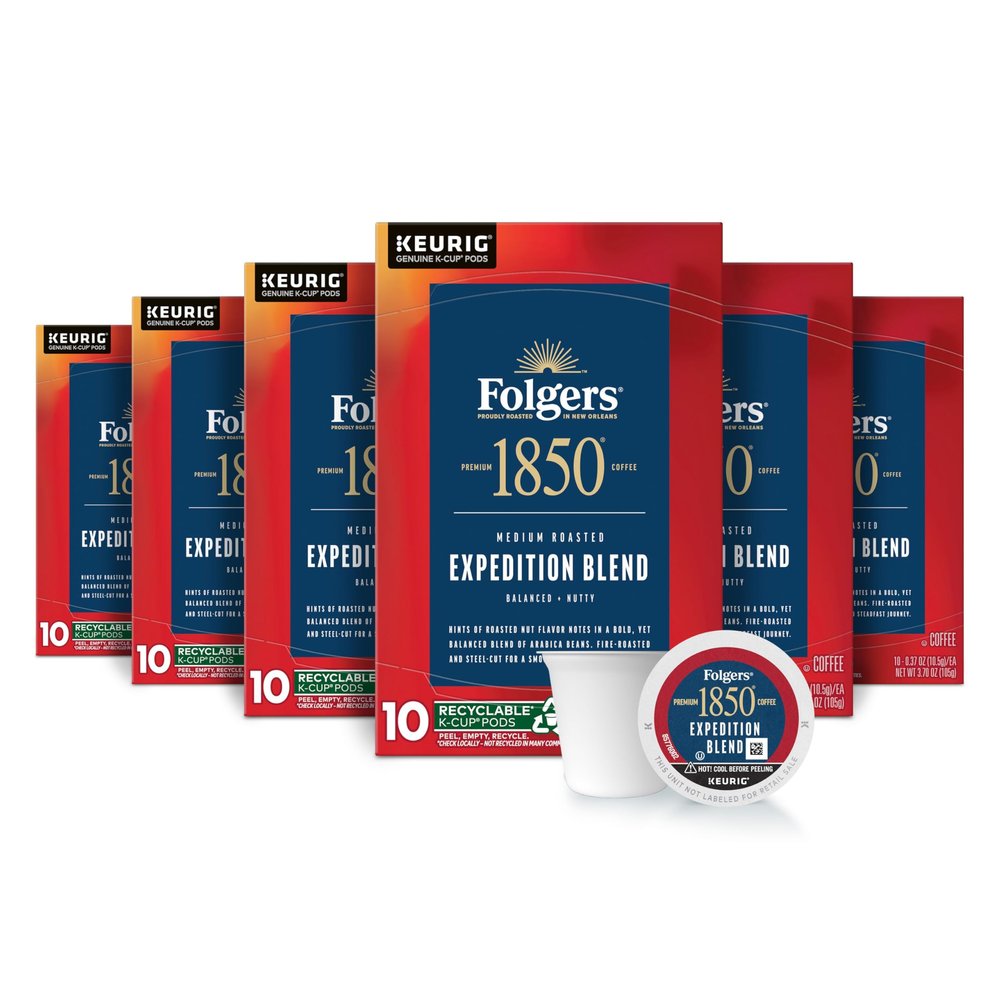 1850 by Folgers Pioneer Blend Medium Roast Coffee, 60 Keurig K-Cup Pods