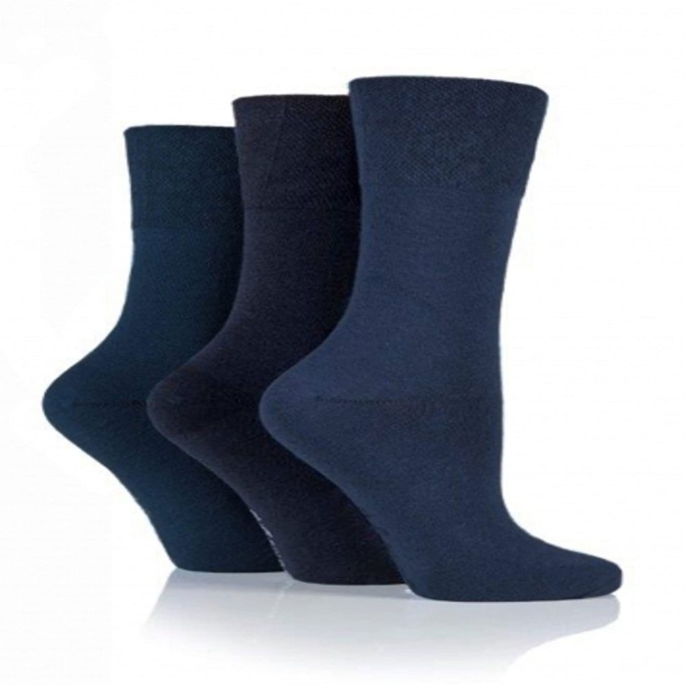 Gentle Grip 3 Pairs Ladies Diabetic Socks Navy - Size 4-8 - RD37G3