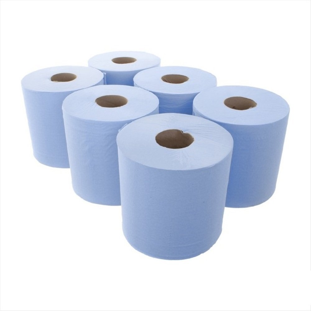 6 x 80 METRE Premium Embossed 2 Ply Centre Feed Blue ROLL