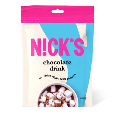 NICKS Chocolate drink, Instant Hot Chocolate Cocoa Powder No Added Sugar, Keto, Dairy Free, Vegan (250 g (Pack of 1))
