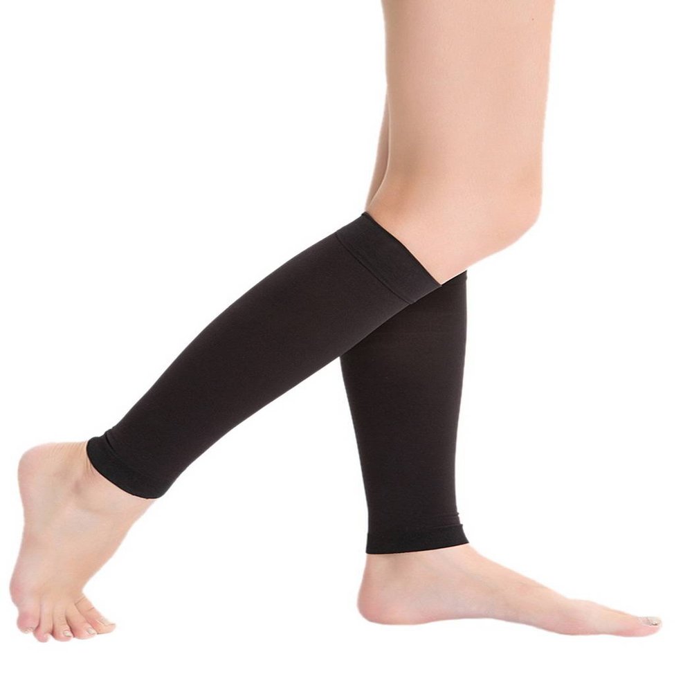 COMVIP Women Medical Elastic Thin Support Calf Leg Compression Sleeve Black XL
