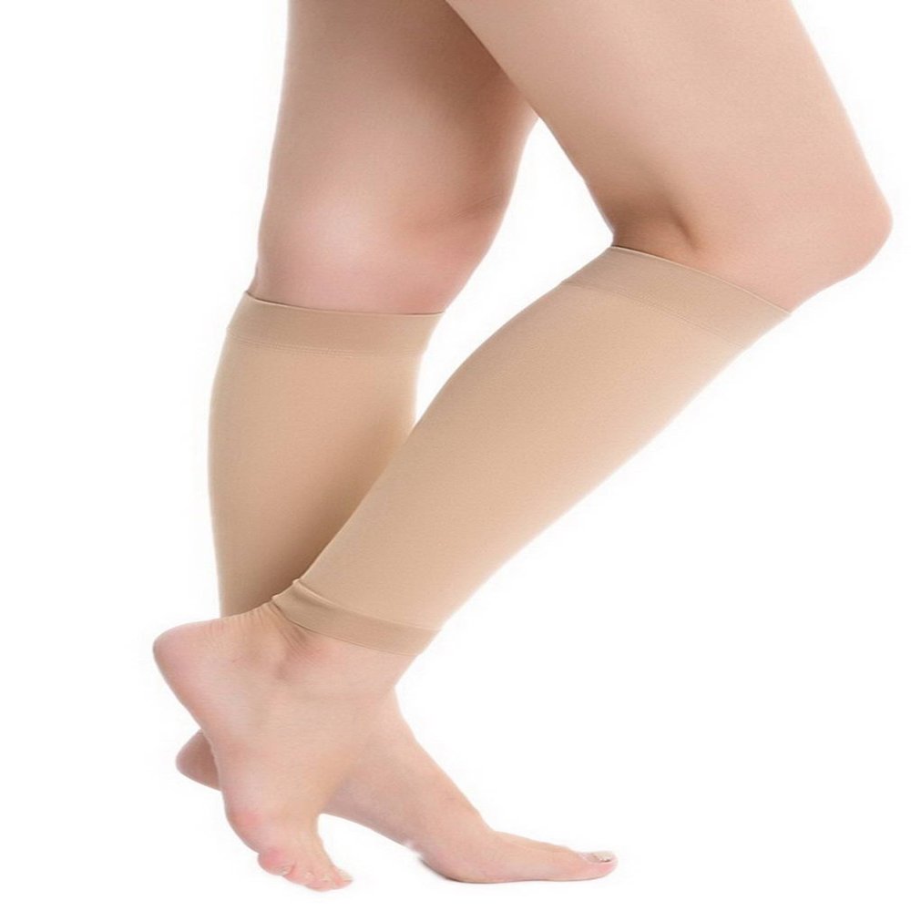 COMVIP Women Medical Elastic Thin Support Calf Leg Compression Sleeve Nude L