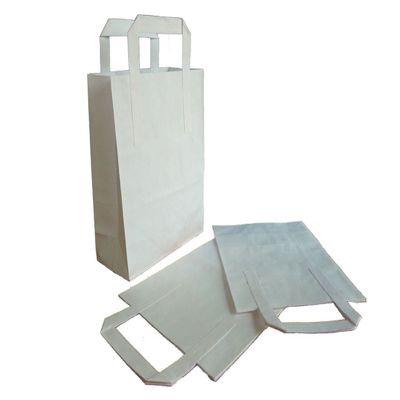 Thali Outlet - 500 x White Large SOS Kraft Paper Bags Tape Handle Carrier Takeaways