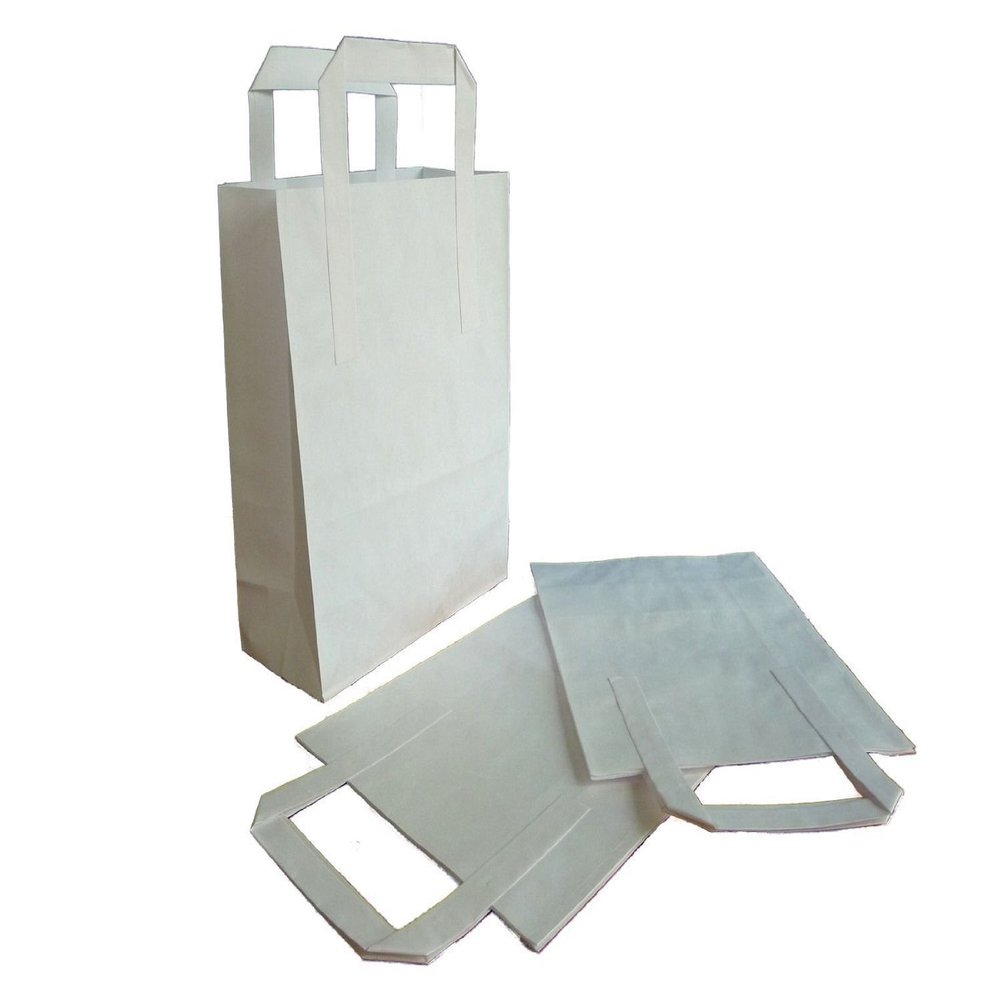 Thali Outlet - 500 x White Large SOS Kraft Paper Bags Tape Handle Carrier Takeaways