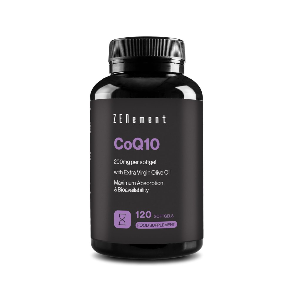 Coenzyme Q10, 200 mg | 100% Pure Naturally Fermented, 120 Softgels (4-Month Supply) with Organic Spanish Extra Virgin Olive Oil | High Strength, Antioxidant | Zenement