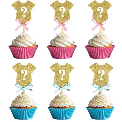kapoklife 24-pack Glitter Gender Reveal Cupcake Toppers Gender Reveal Baby Shower Party Cake Food Decoration Supplies