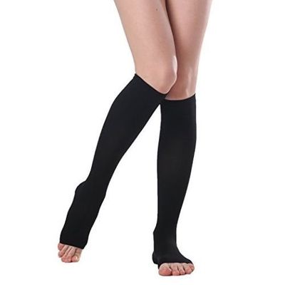 Pedimend 2 Pairs Arch and Ankle Support | Relieves Swelling Varicose Veins | Knee High Open Toe Compression Stockings | Maternity Pregnancy Flight Travel Companion | for Men & Women (Black)