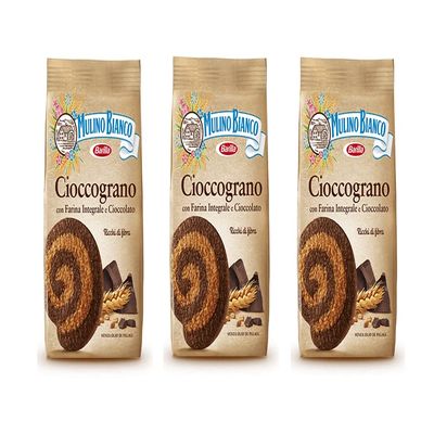 3 x Mulino Bianco Cioccograno Whole Wheat (Integrale) Biscuits Cookies with Chocolate 350g