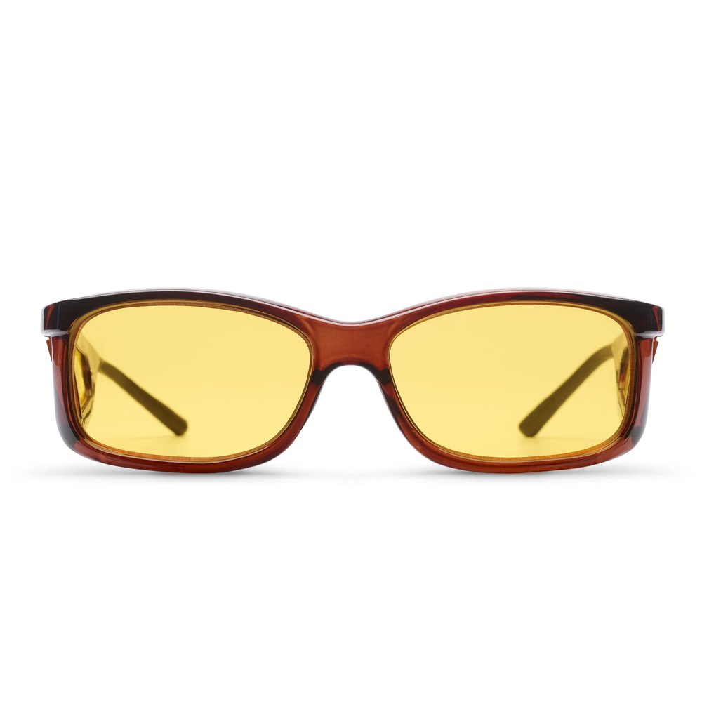 Low Vision Glasses for Macular Degeneration, Glaucoma and Retinitis Pigmentosa by MediView-RNIB | Unisex | Yellow Lenses | Brown Frame
