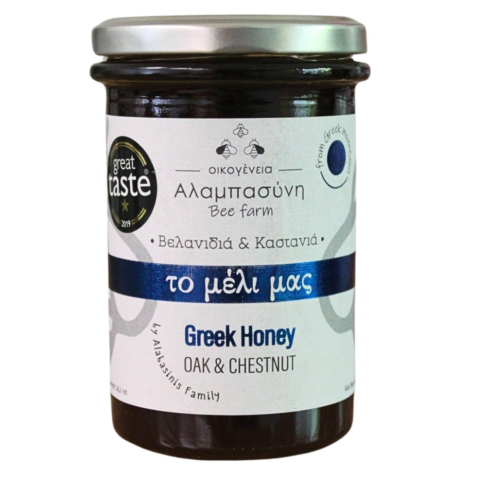 Alabasinis Greek Oak and Chestnut Honey 400gr Raw, Unfiltered & 100% Natural