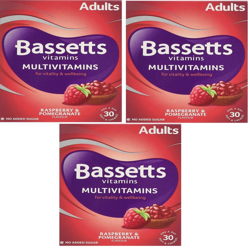 3 X Bassetts Raspberry and Pomegranate Adult Multivitamin Chewies - Pack of 30