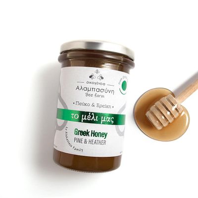 Alabasinis Greek Pine & Heather Honey 400gr Raw, Natural & Unfiltered Forest Honey
