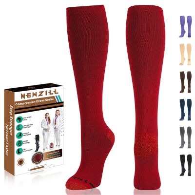 NEWZILL Compression Dress Socks for Men & Women Circulation | Cotton Rich Comfortable Socks 15-20mmHg | BEST Stockings for Business Casual Running Medical Athletic Knee-High Support Socks