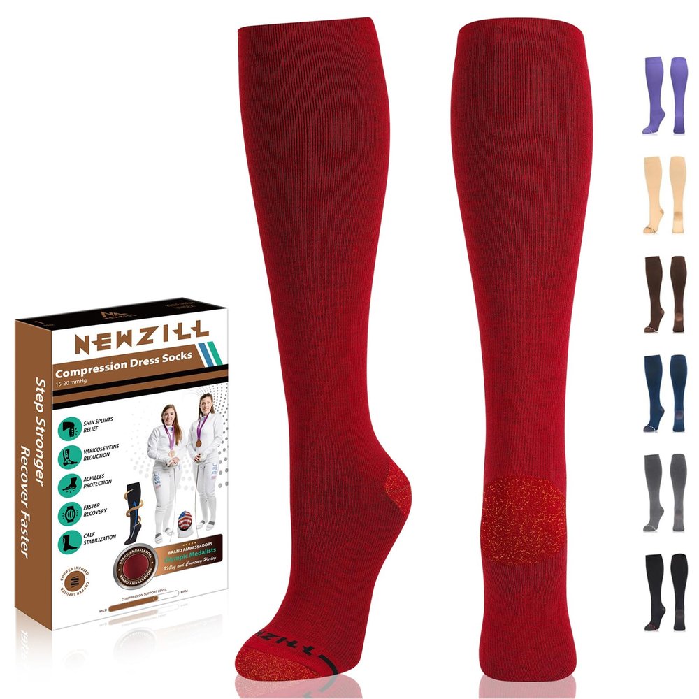 NEWZILL Compression Dress Socks for Men & Women Circulation | Cotton Rich Comfortable Socks 15-20mmHg | BEST Stockings for Business Casual Running Medical Athletic Knee-High Support Socks