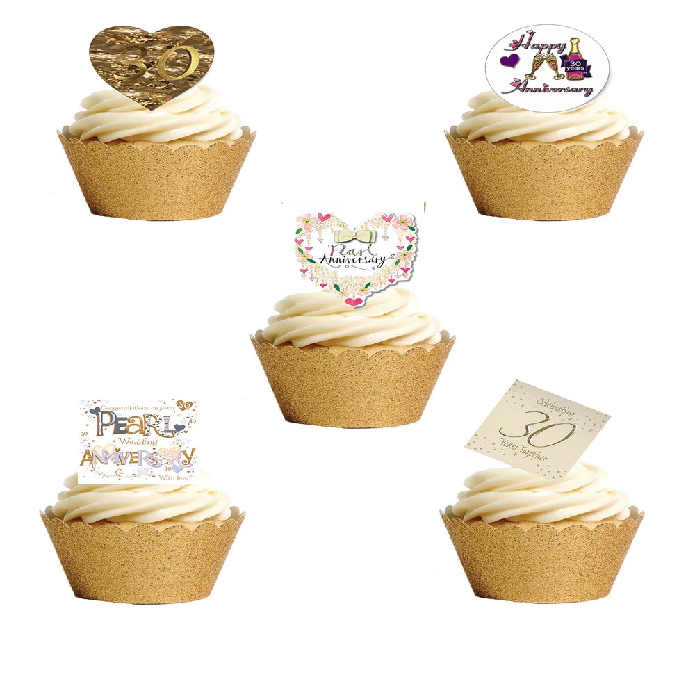 24 Stand Up 30th Pearl Wedding Anniversary Edible Wafer Paper Cake Toppers Decorations