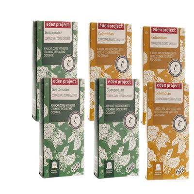 THE EDEN PROJECT 60 Decaf Italian Espresso Coffee Pods Compatible with Nespresso Original Premium Arabica, Rainforest Alliance Certified, Climate Neutral, Home Compostable Capsules (6 x 10 Pack)