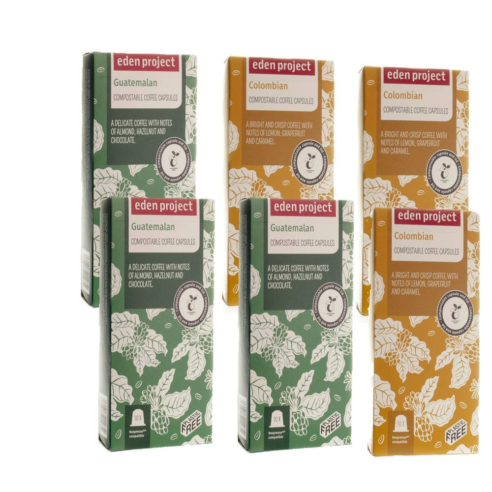 THE EDEN PROJECT 60 Decaf Italian Espresso Coffee Pods Compatible with Nespresso Original Premium Arabica, Rainforest Alliance Certified, Climate Neutral, Home Compostable Capsules (6 x 10 Pack)