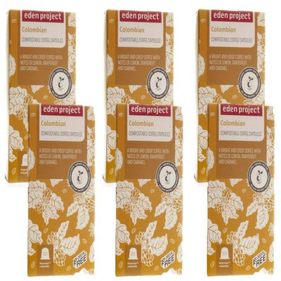 60 PLASTIC FREE Eden Project Colombian Home compostable Nespresso Compatible Capsules (6 x 10)