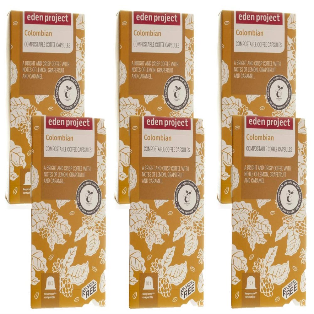 60 PLASTIC FREE Eden Project Colombian Home compostable Nespresso Compatible Capsules (6 x 10)