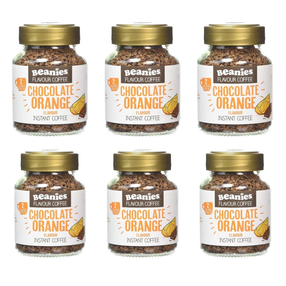 6x Beanies Chocolate Orange Flavoured Instant Coffee Jars: 50g per jar