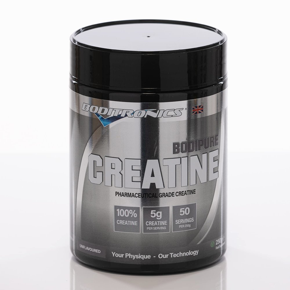 Boditronics Bodipure 250g Creatine Monohydrate Powder for 100% purest Unflavoured Micronised Creatine with Amino Acid Increased Muscle Strength, Muscle Power & Muscle Recovery