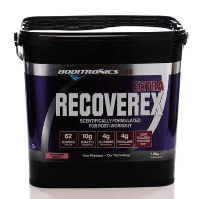 Boditronics RecoverEx Extra, 5kg Strawberry Delight Complete Post-Workout Powder with Collagen