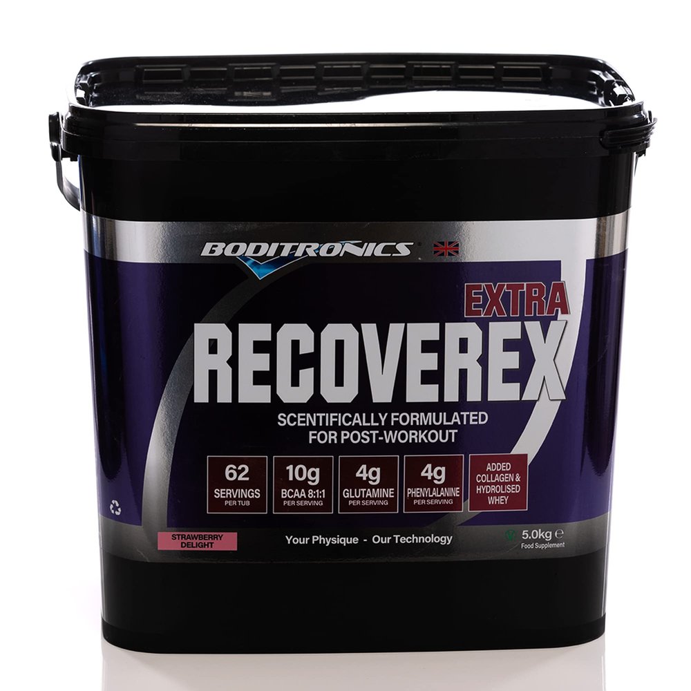 Boditronics RecoverEx Extra, 5kg Strawberry Delight Complete Post-Workout Powder with Collagen