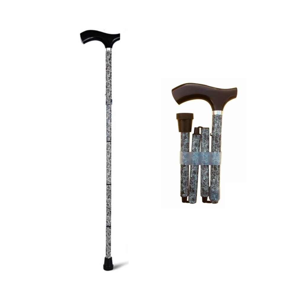 Folding Walking Stick Portable Lightweight Aluminum Alloy Walking Crutch 5 Adjustable Height Levels with Wooden Handle for Men Women Disabled and Elderly Mobility Cane Base Weight:320g