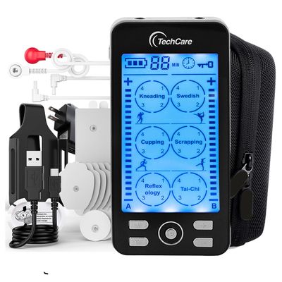 Tens Unit TechCare Plus 24 Massager Muscle Stimulator Device Machine Pulse Massager with Protective Cover Case Sciatica Plantar Fasciitis Tennis Elbow Back Shoulder Neck