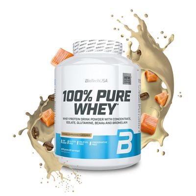 BioTechUSA 100% Pure Whey | Protein Powder with BCAA and Glutamine | Gluten-Free, Palm Oil Free | 21g Protein per Serving, 2.27 kg, Caramel-Cappuccino