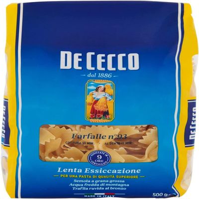10x De Cecco Farfalle No. 93 Italian Pasta 500g
