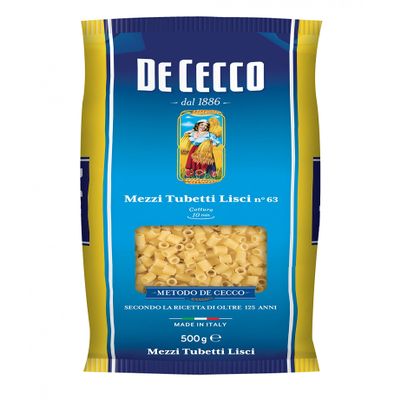 20x De Cecco Mezzi Tubetti Lisci No. 63 Italian Pasta 500g