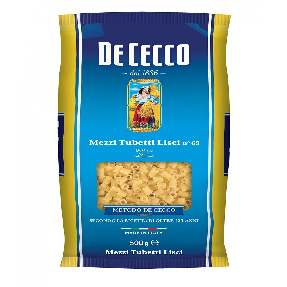 20x De Cecco Mezzi Tubetti Lisci No. 63 Italian Pasta 500g