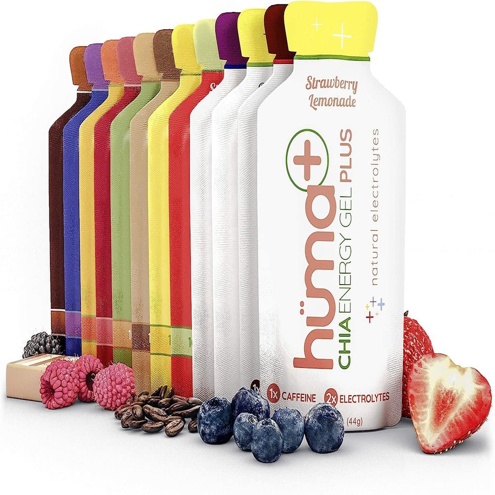 Huma Plus (Double Electrolytes) Chia Energy Gel, Variety Pack - Stomach Friendly, Real Food Energy Gels (6 Original and 6 Plus Gels)