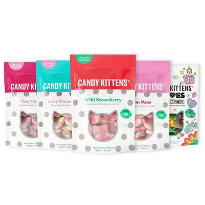 Candy Kittens Vegan Sweets CORE Selection (5 x 140g)  Chewy Sweets Bundle, Wild Strawberry, Sour Watermelon, Very Cherry, Eton Mess & LOVES  Ideal Treats for Vegans & Vegetarians, 5 Bags