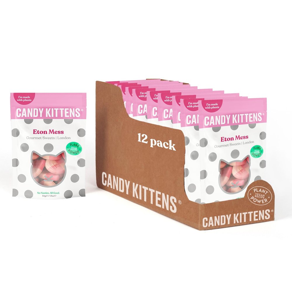 Candy Kittens Eton Mess Vegan Sweets, Vegan Treats with Fruit Juice & Natural Ingredients, Ideal for Pick and Mix Sharing, Soft & Chewy Candy, Vegetarian Sweets 54g, Pack of 12
